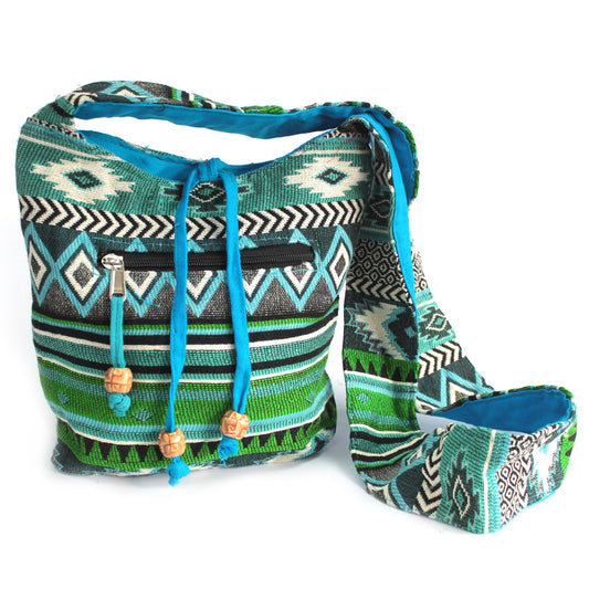 Bolso Jacquard - Bolso bandolera verde azulado