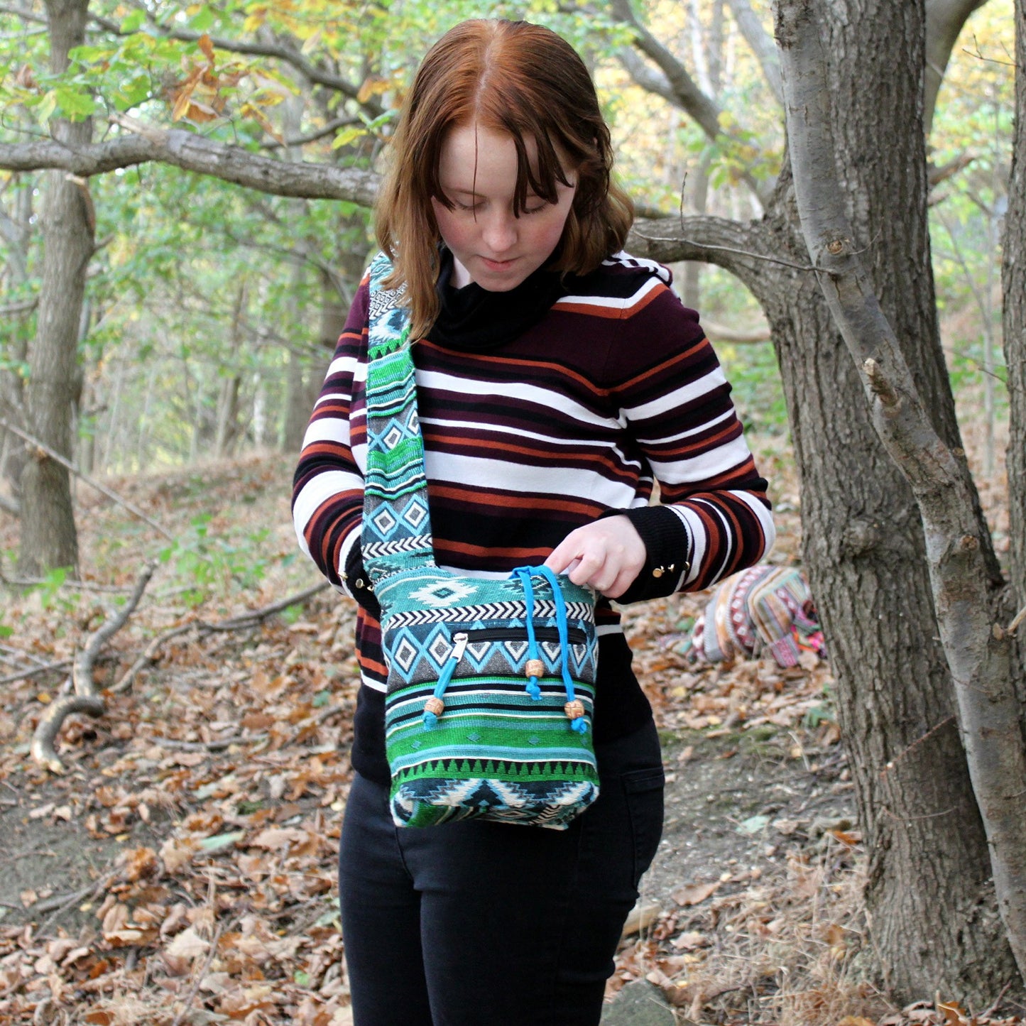 Bolso Jacquard - Bolso bandolera verde azulado