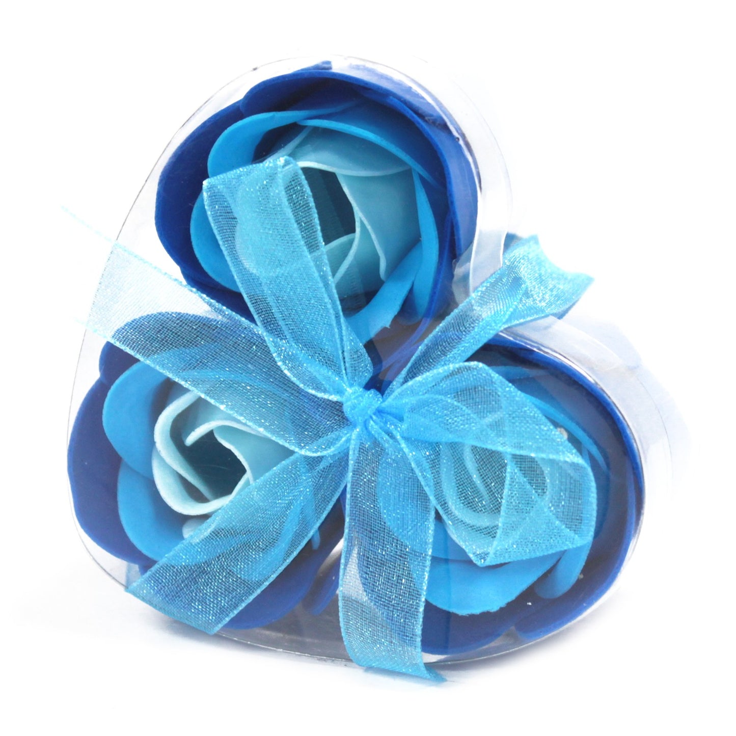 Set of 3 Soap Flower Heart Box - Blue Wedding Roses