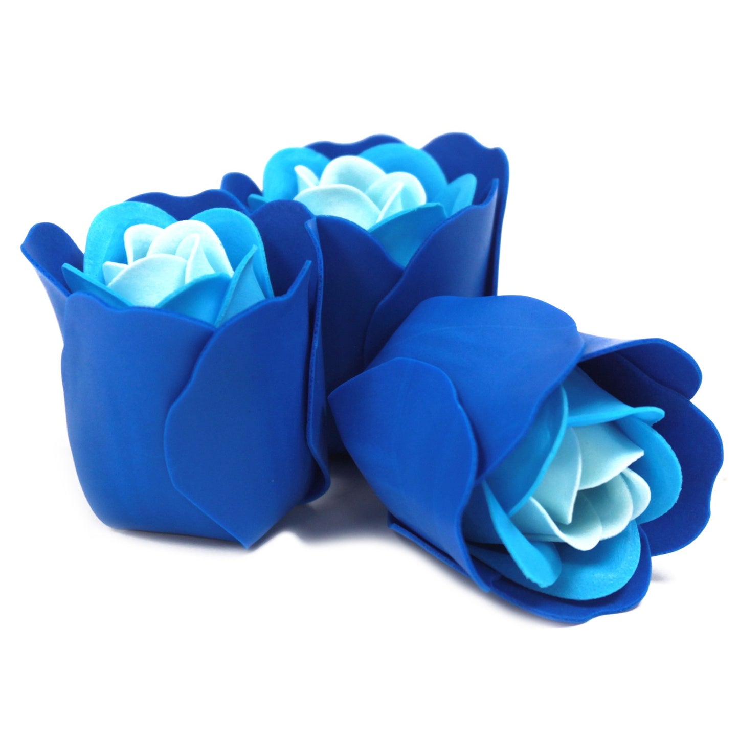 Juego de 3 cajas con forma de corazón y flores de jabón - Rosas de boda azules