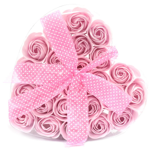 Set of 24 Soap Flower Heart Box - Pink Roses