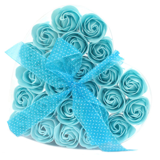 Juego de 24 cajas de corazón con flores de jabón - Rosas azules