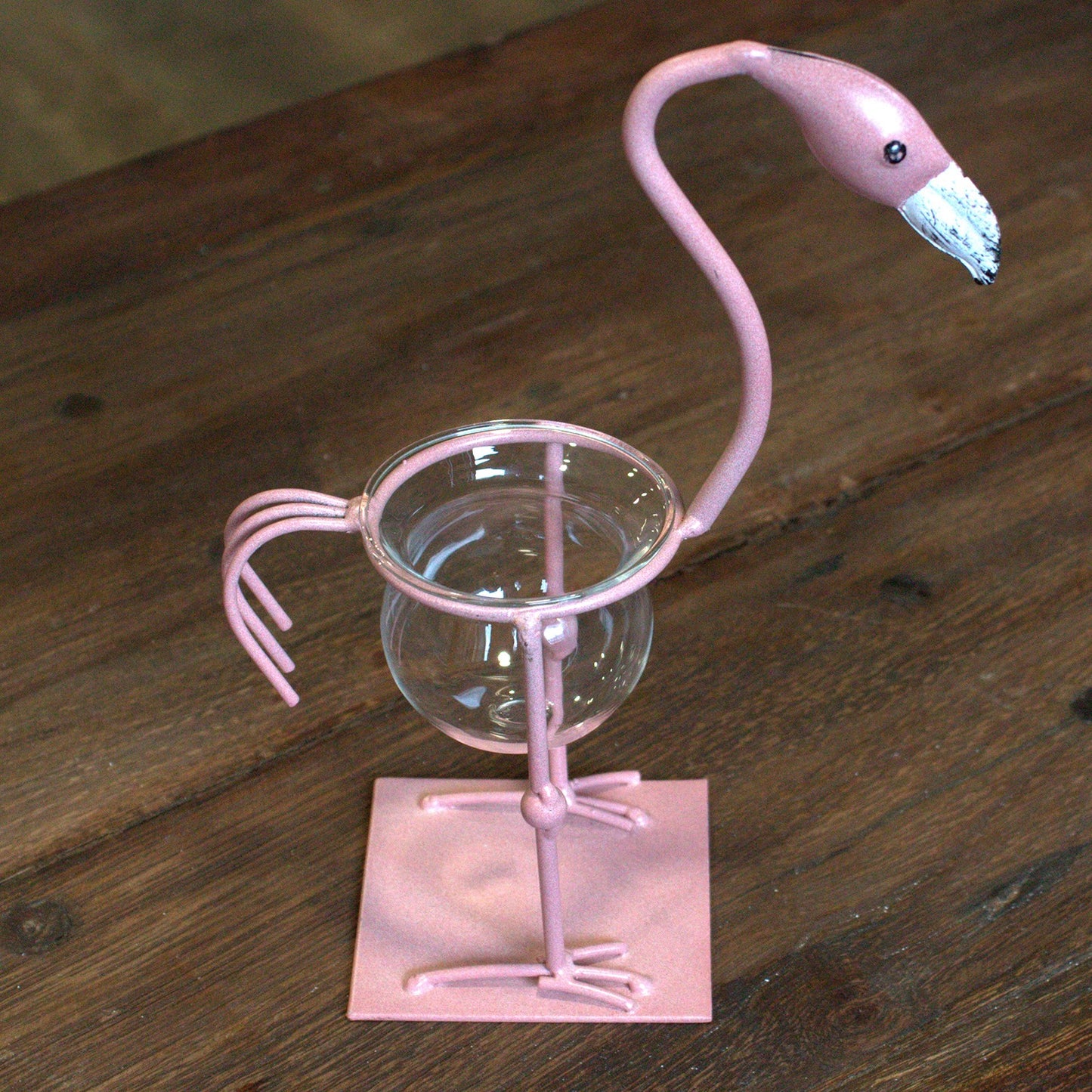 Decoración hidropónica para el hogar - Pink Metal Flamingo Des 2