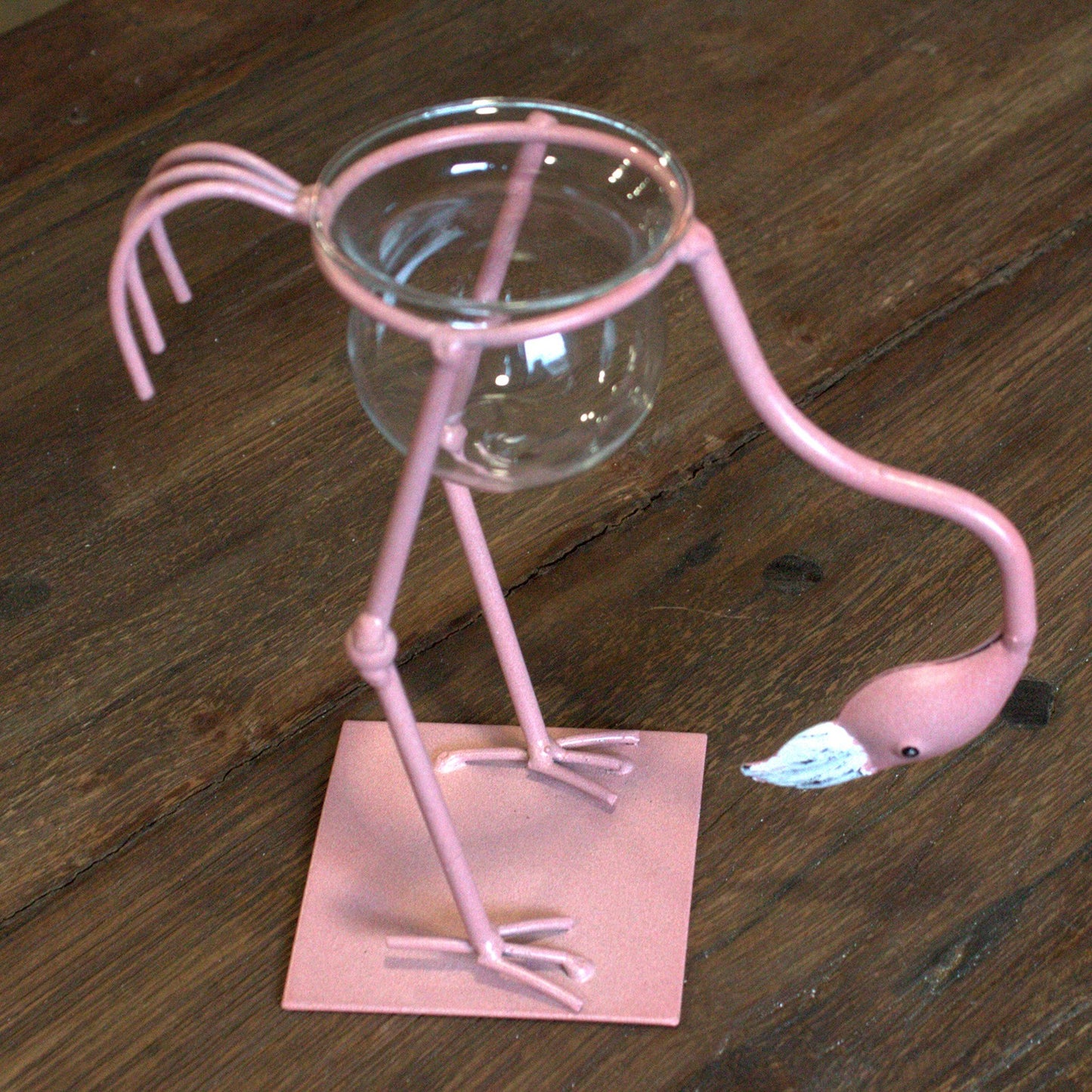 Decoración hidropónica para el hogar - Pink Metal Flamingo Des 3