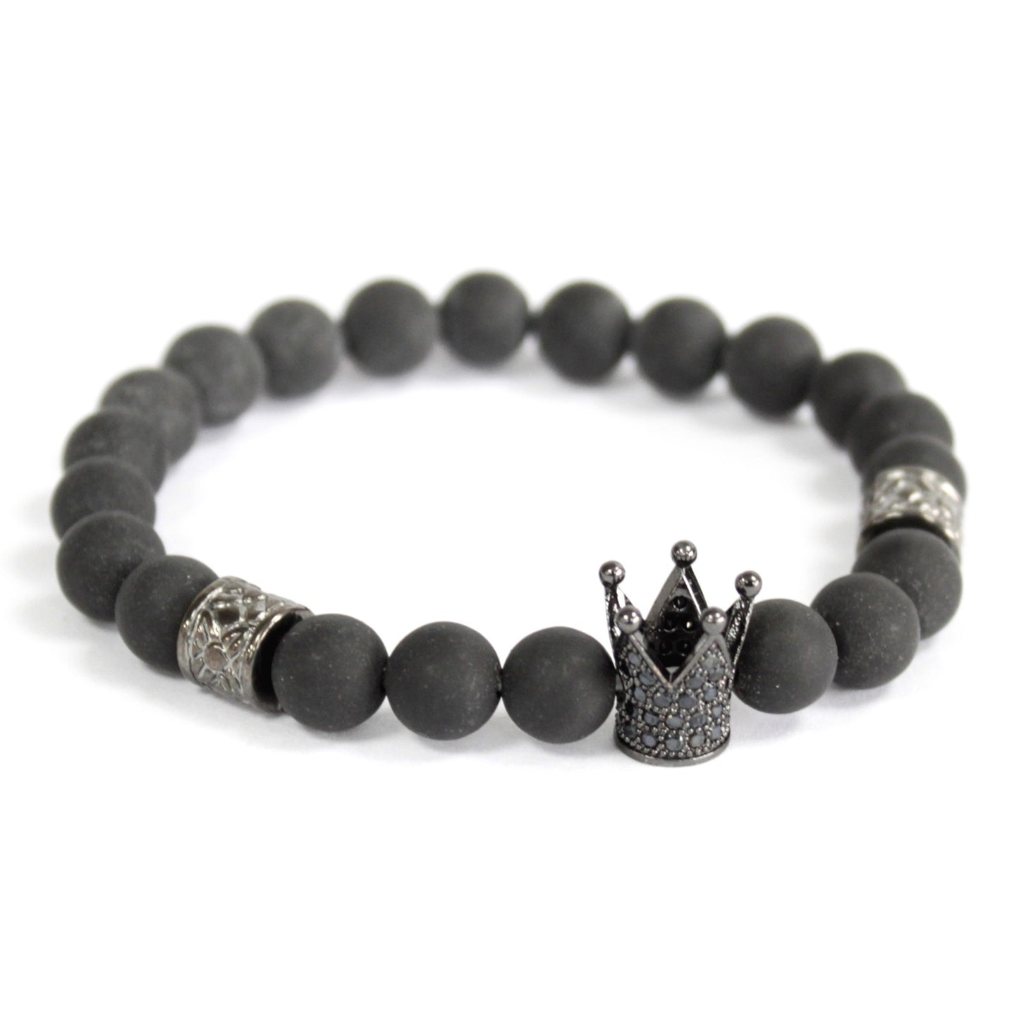 Corona de Cristal / Ágata Negra - Pulsera de Piedras Preciosas