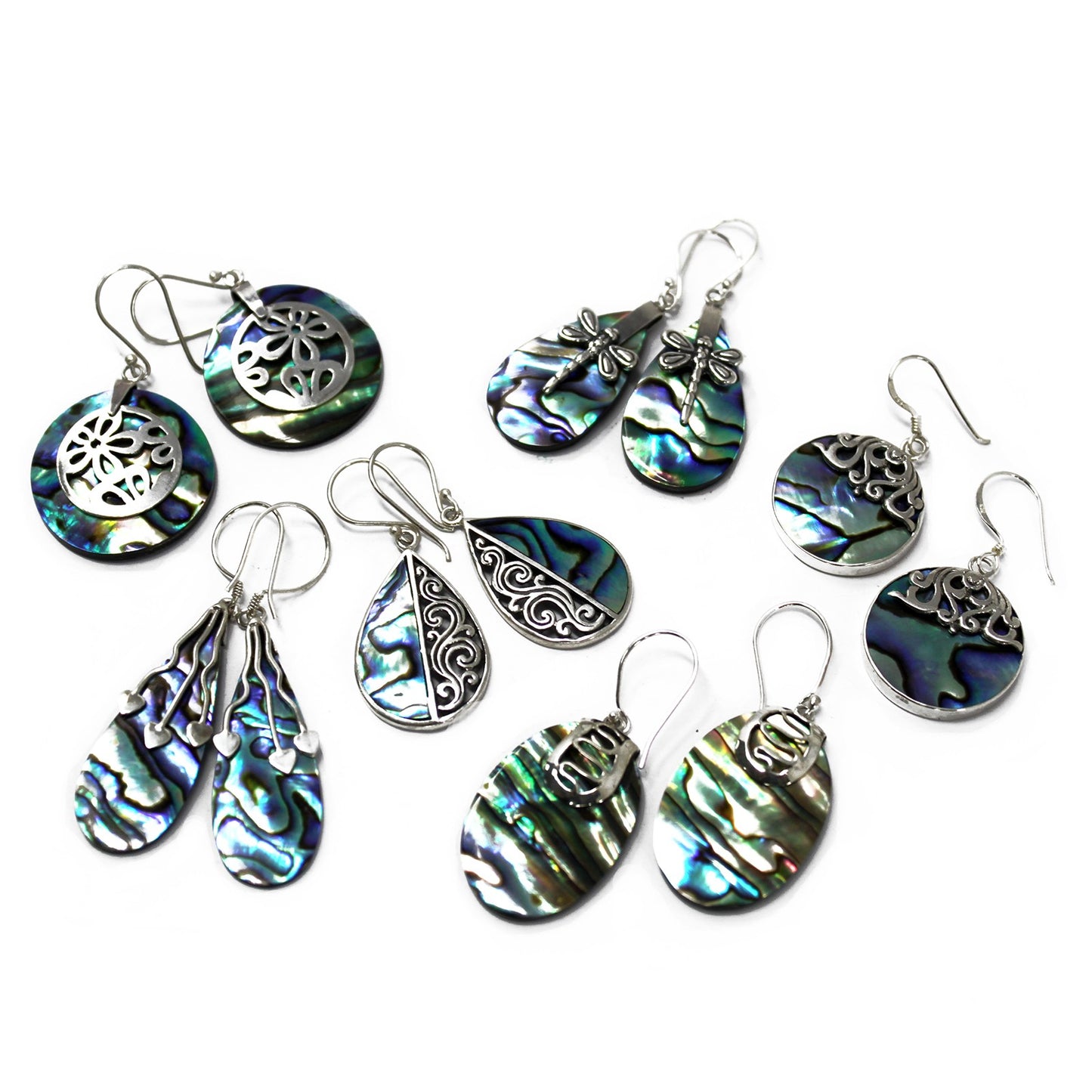 Shell & Silver Earrings - Three Hearts - Abalone