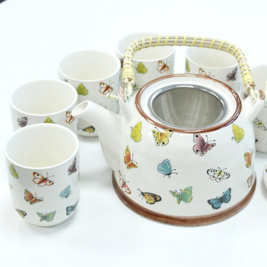 Teapot and 6 mugs with  Butterfly pattern