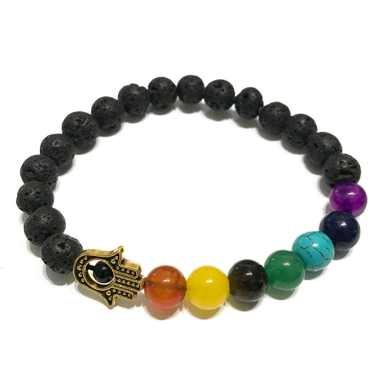 Pulsera de Piedra de Lava - Hamsa Chakra