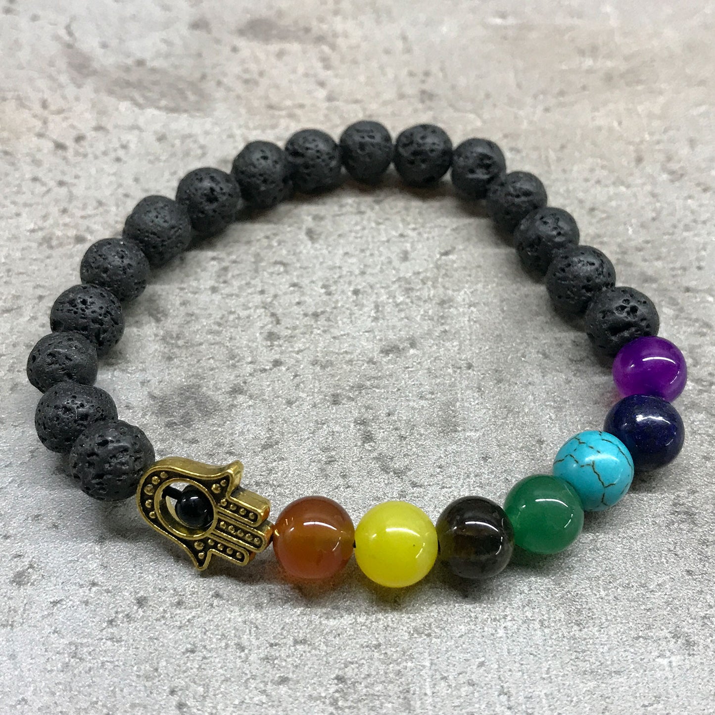 Pulsera de Piedra de Lava - Hamsa Chakra