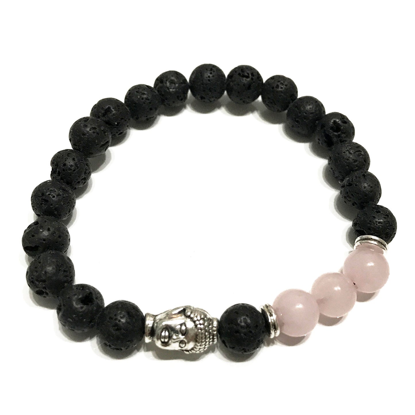 Pulsera de Piedra de Lava - Cuarzo Rosa Buda