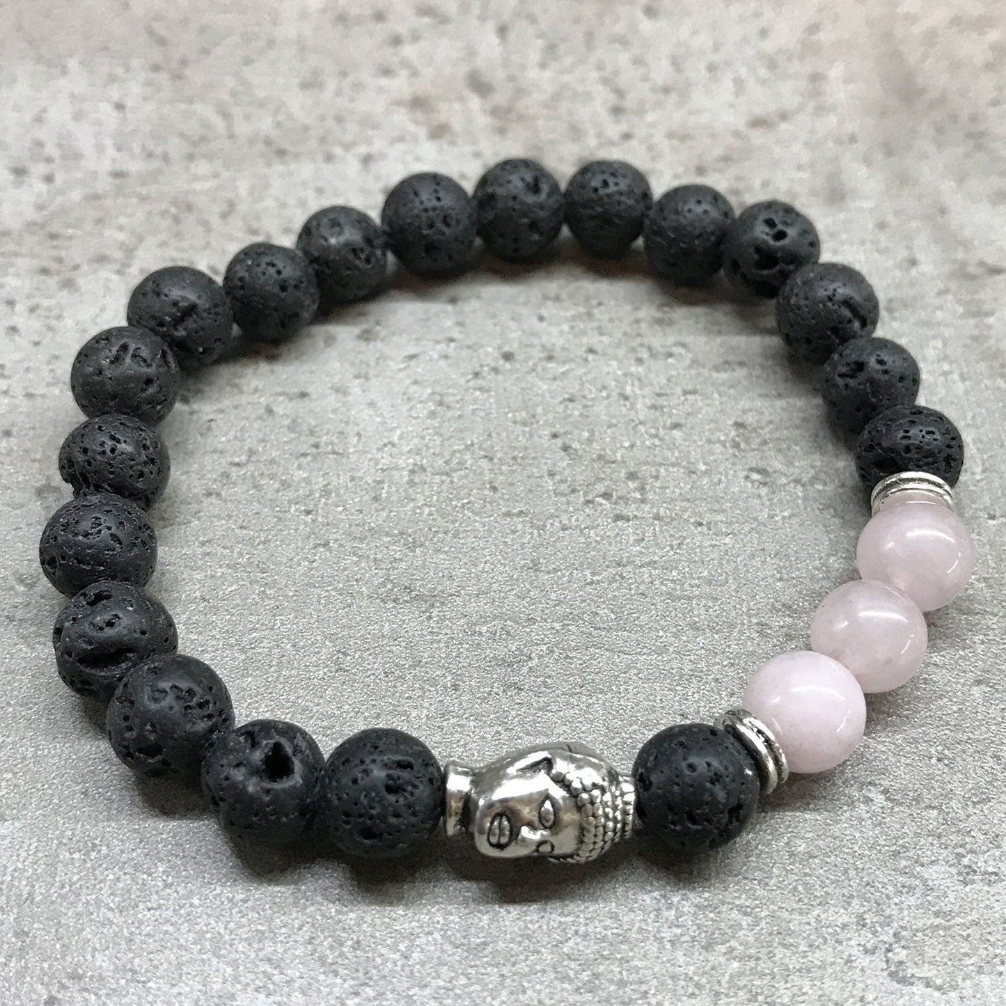 Pulsera de Piedra de Lava - Cuarzo Rosa Buda