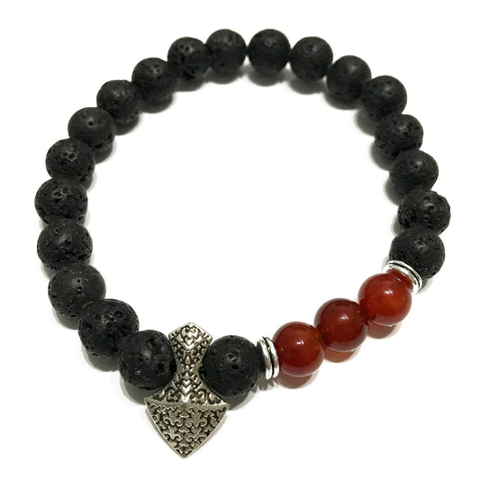 Pulsera de piedra de lava - Cornalina con cabeza de hacha