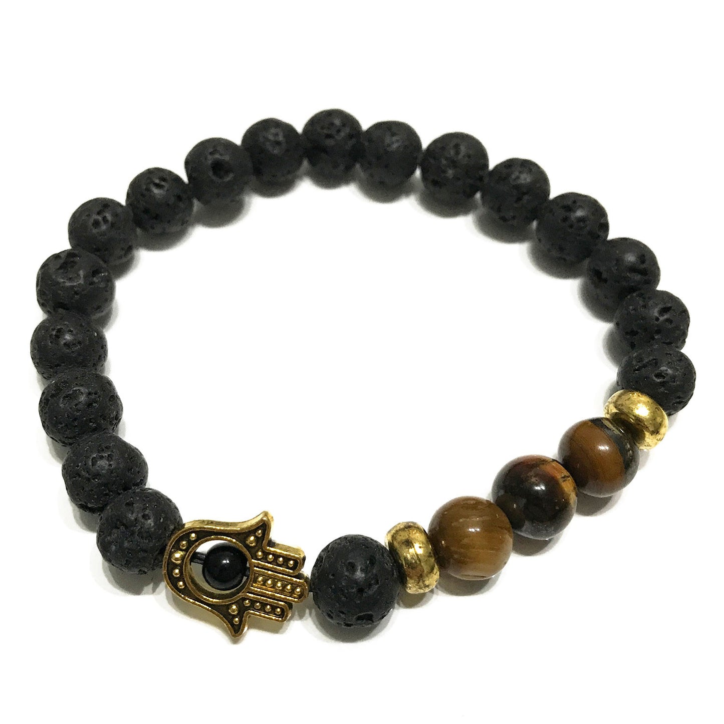 Pulsera de Piedras de Lava - Hamsa Ojo de Tigre