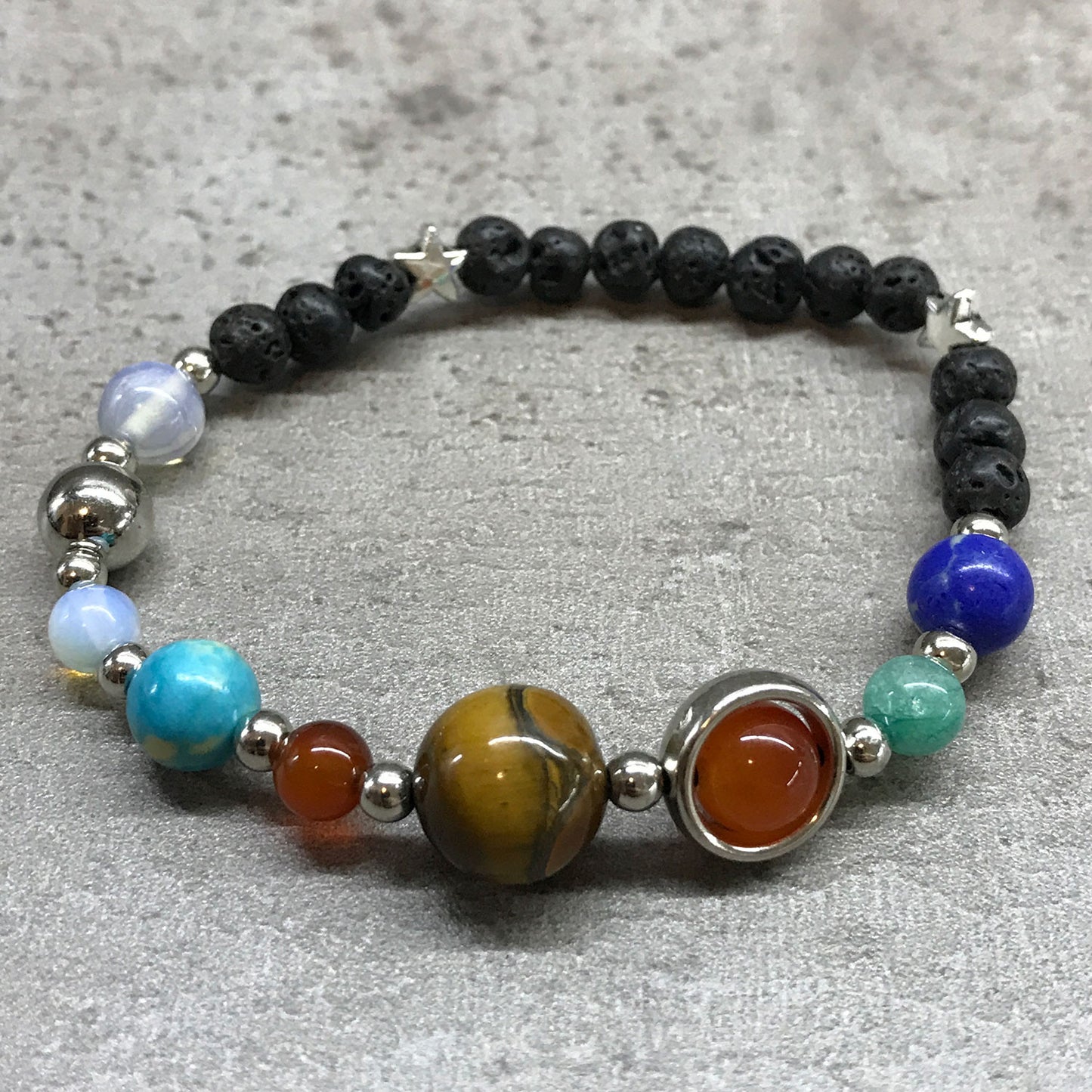 Pulsera de Piedra de Lava - Sistema Solar Plata