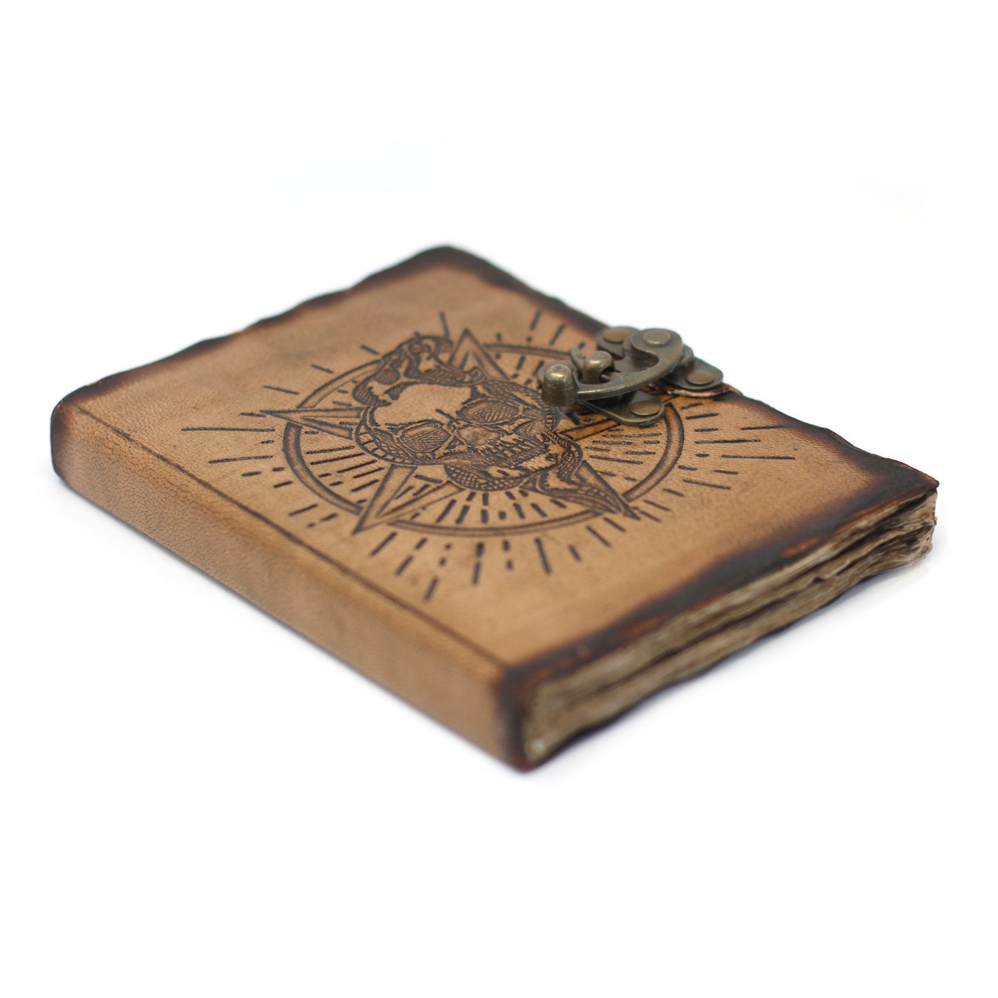 Leather Pentagon & Skull with Burns Detail Notebook (7x5")