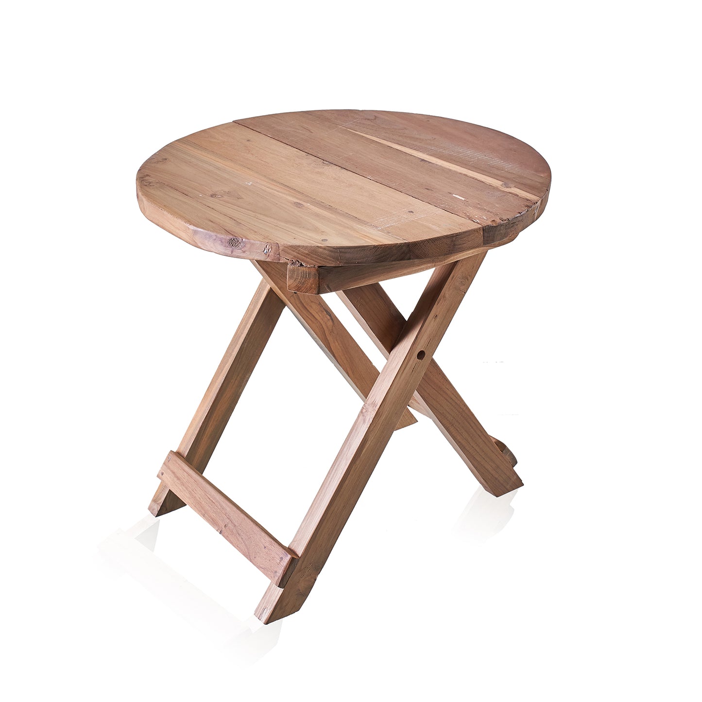 Mesa de centro plegable redonda - 50cm - Madera reciclada