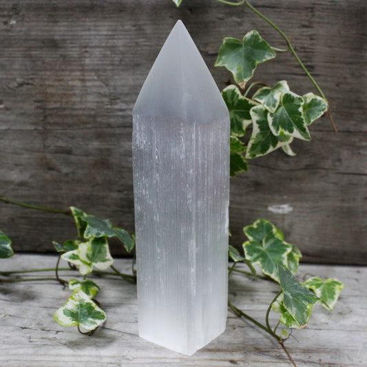 Selenite Pencil Point Tower - 20 cm