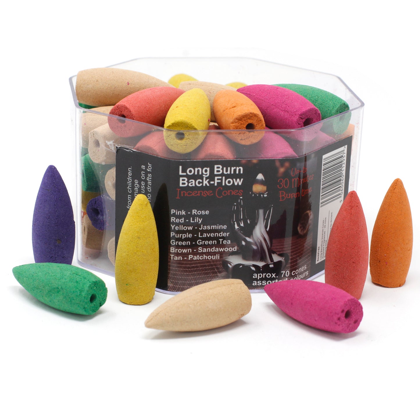 Long Backflow Incense Cones - Assorted Fragrances - 30 mins Burning time