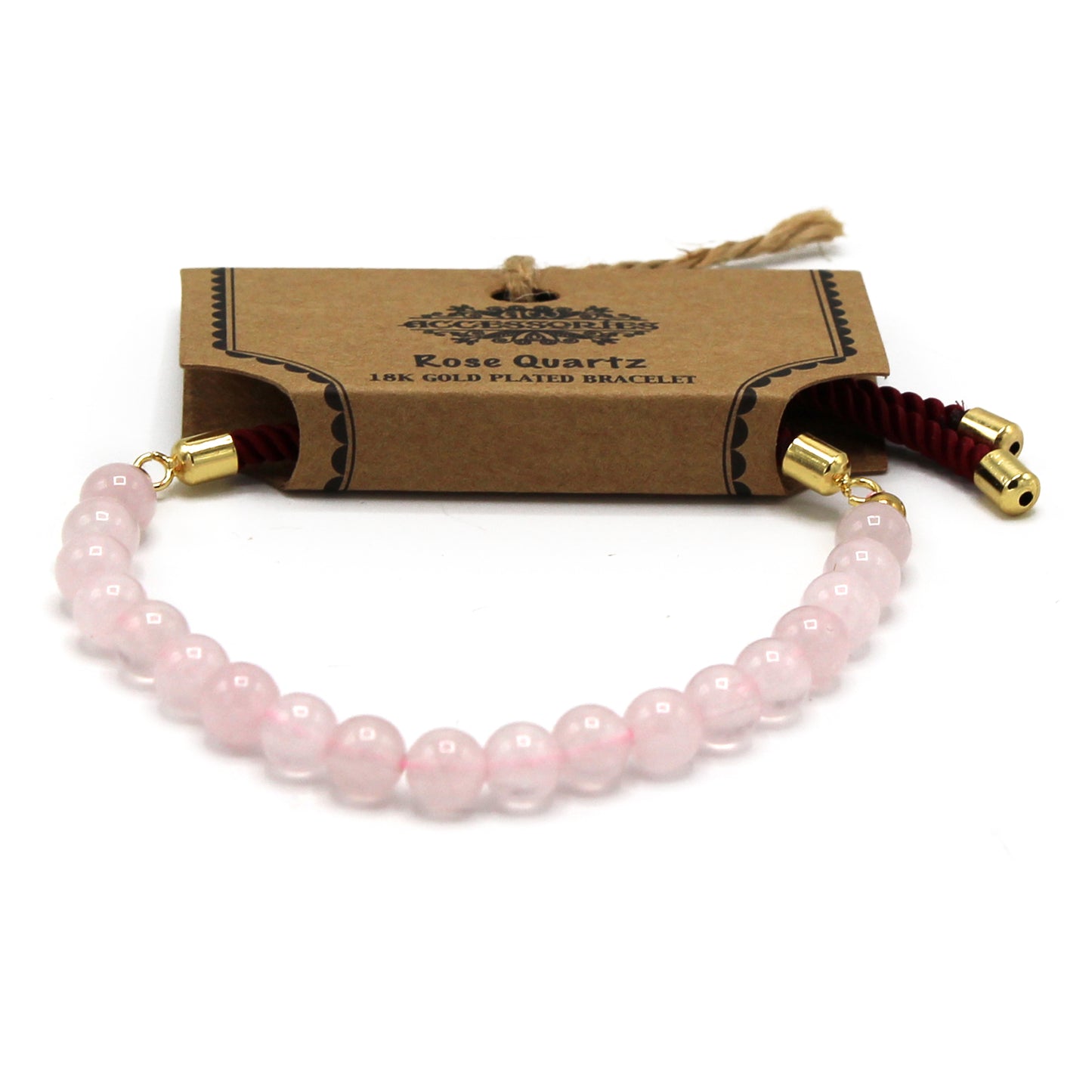 Pulsera de hilo de Burdeos con piedras preciosas chapadas en oro de 18 quilates - Cuarzo rosa