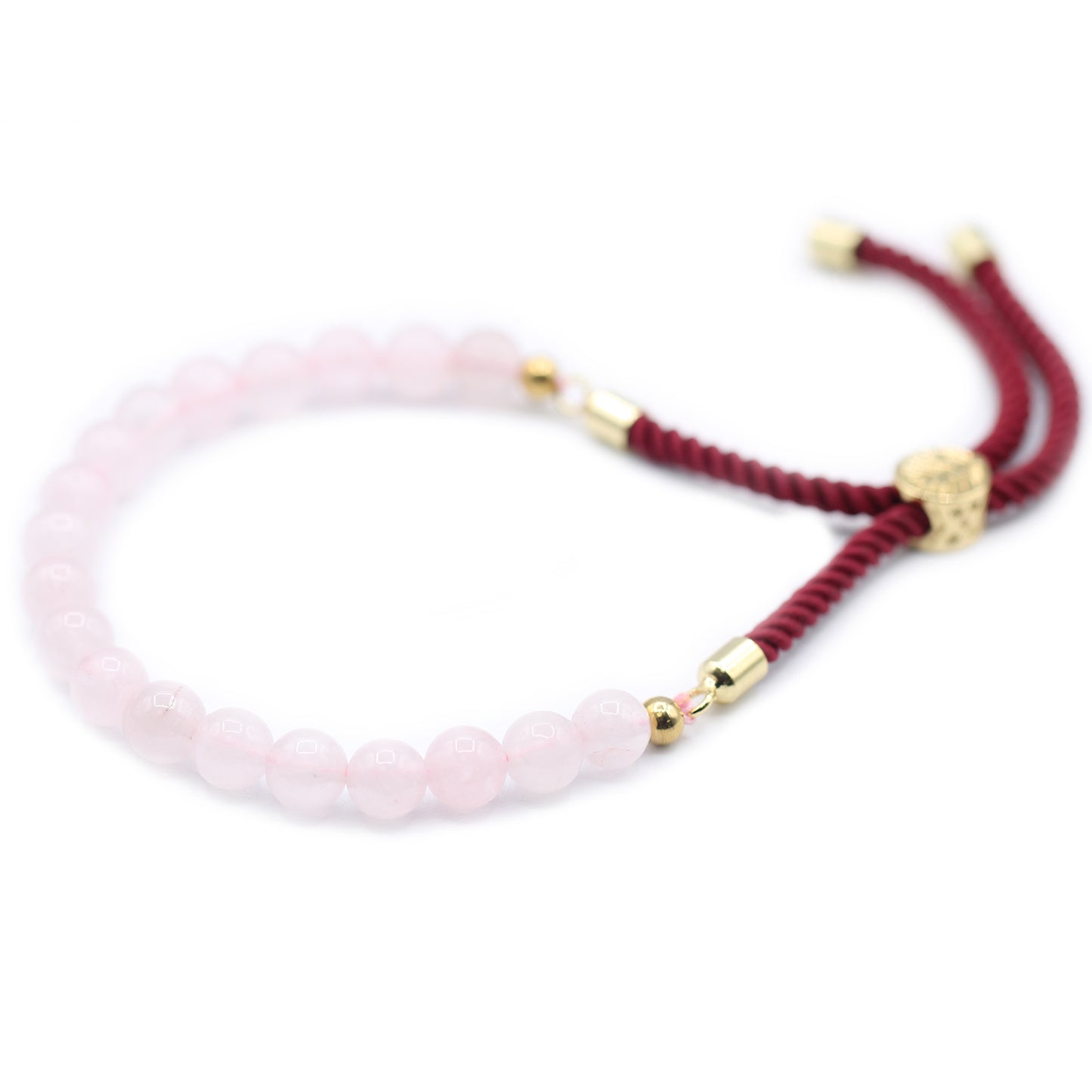 Pulsera de hilo de Burdeos con piedras preciosas chapadas en oro de 18 quilates - Cuarzo rosa