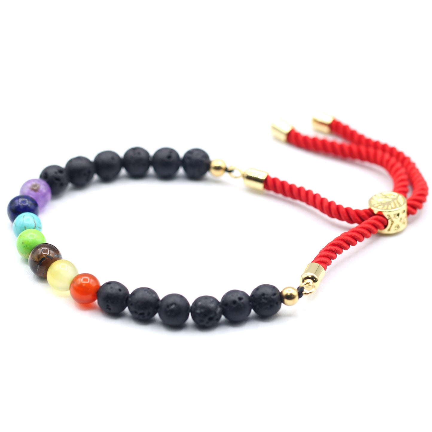 Pulsera de hilo real con piedras preciosas chapadas en oro de 18 quilates - Chakra de piedra de lava