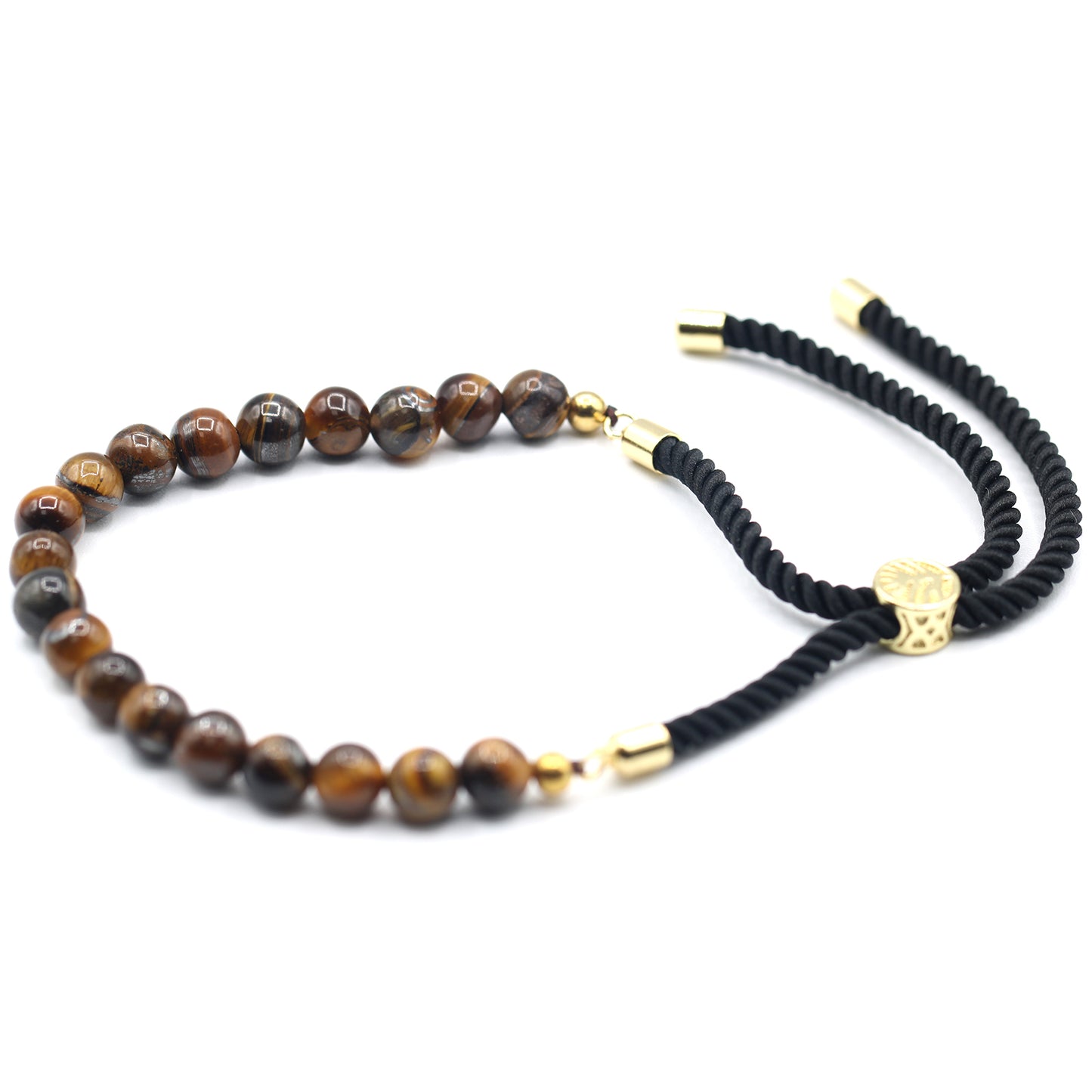 Pulsera de hilo negro con piedras preciosas chapadas en oro de 18 quilates - Ojo de tigre