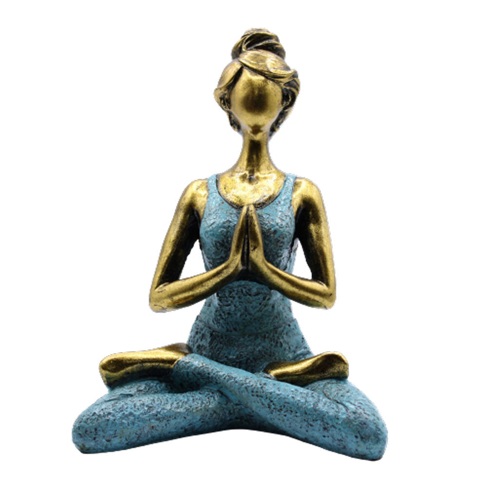 Figura Mujer Yoga - Bronce y Turquesa 24cm