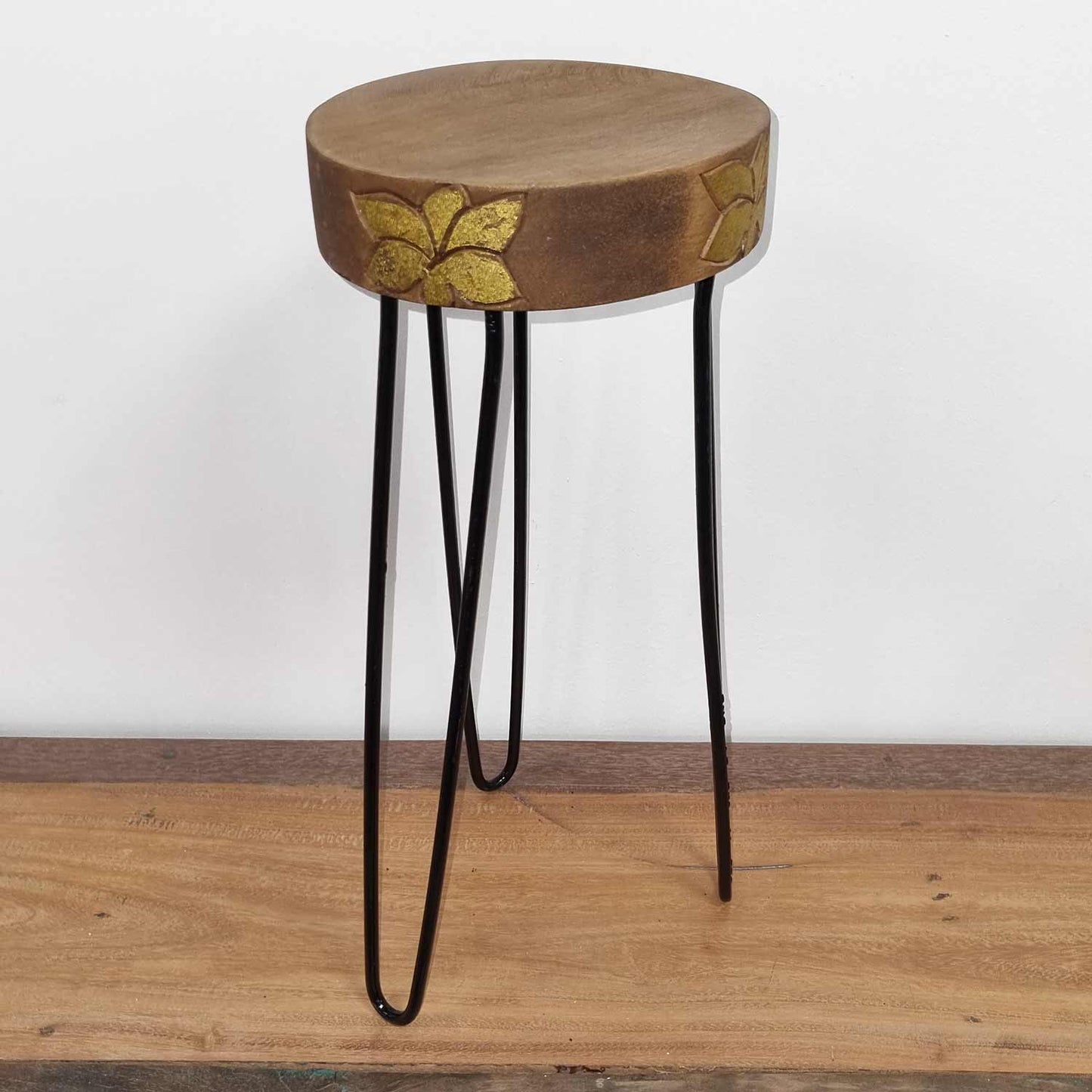 Albasia Wood Plant Stand - Natural & gold detail