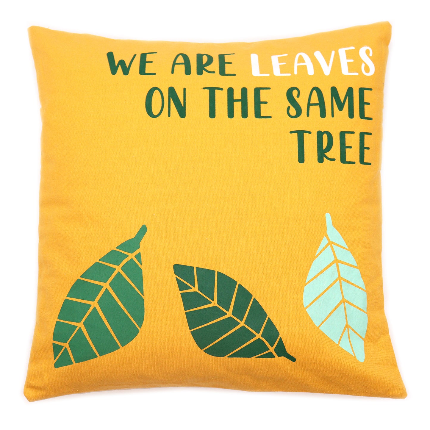 Printed Cotton Cushion Cover - We are Leaves - Yellow, Blue and Natural