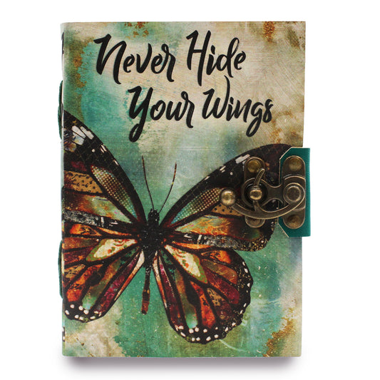 Cuaderno de cuero con borde de cubierta "Never Hide Your Wings" (7x5")