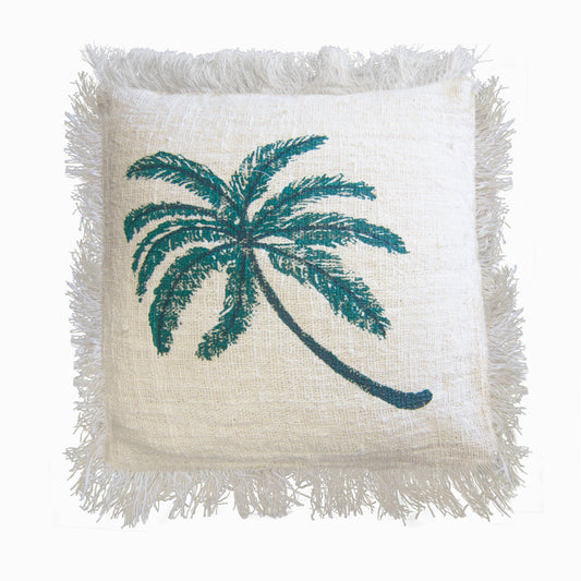 Cojín de lino 45x45 cm Palmera con flecos