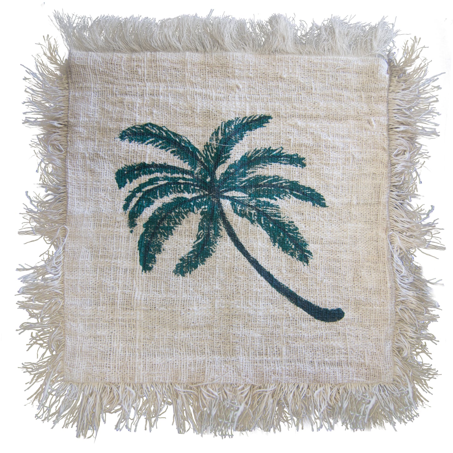 Cojín de lino 45x45 cm Palmera con flecos