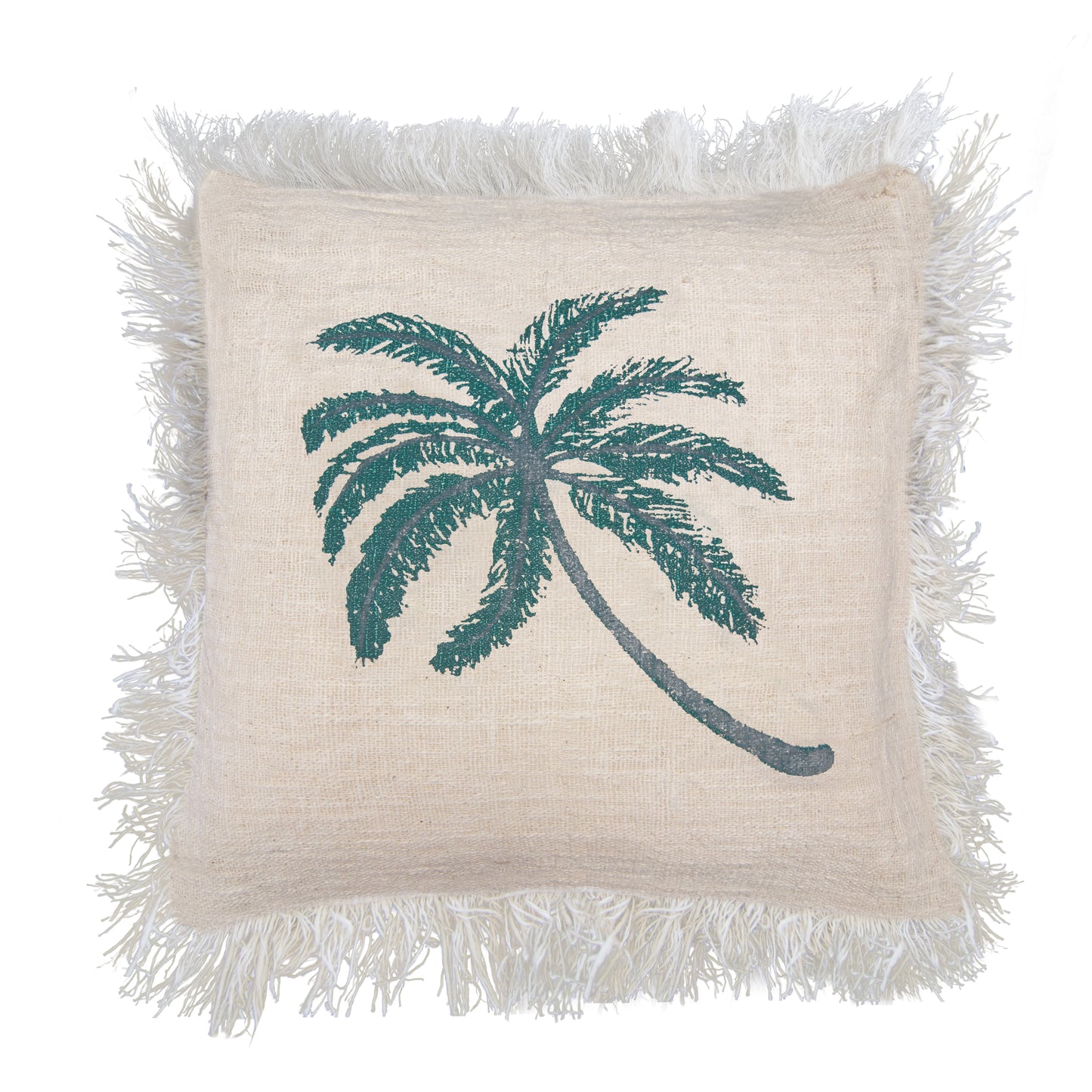 Cojín de lino 60x60 cm Palmera con flecos