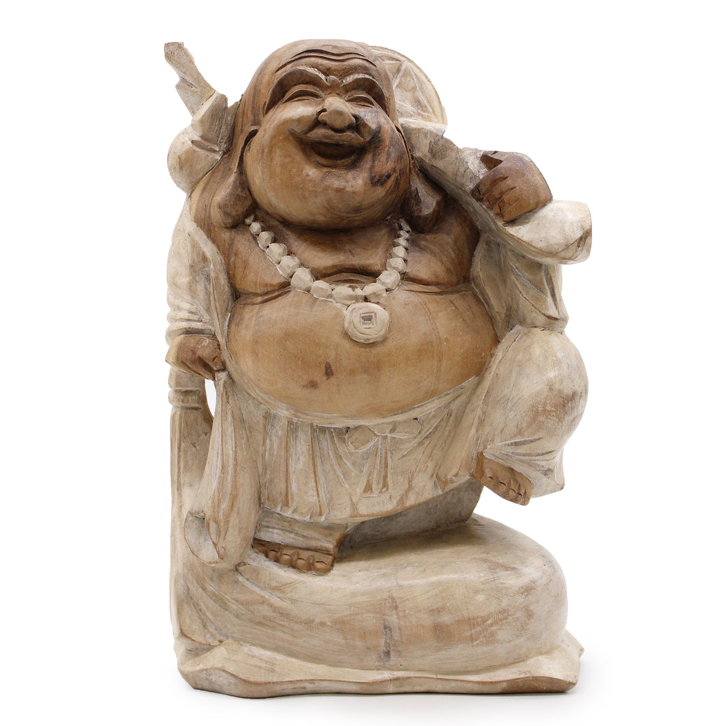 Happy Buddha Trae Madera - Encalado 30cm