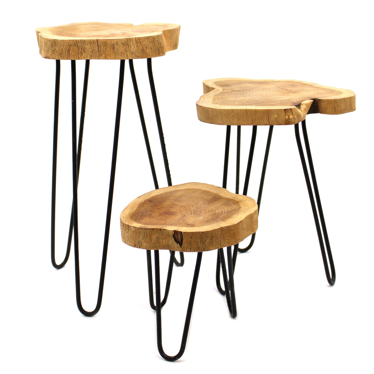 Juego de 3 soportes para plantas de madera Gamal - Natural