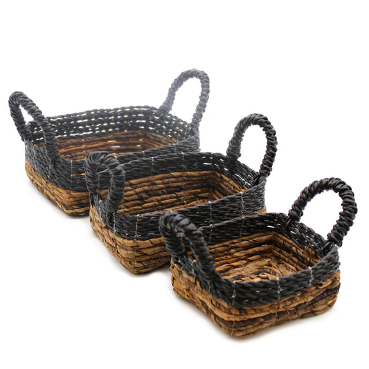 Banana Leaf & Hitam Raffia Square Basket- Set of 3