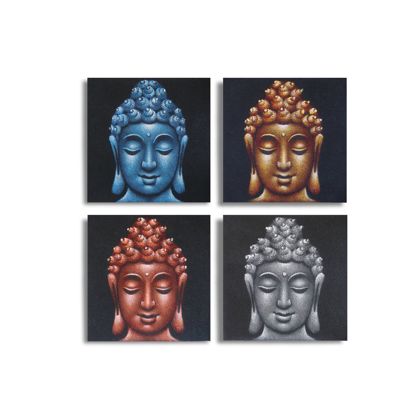 Set de 4 Cabezas de Buda Detalle Arena 30x30cm