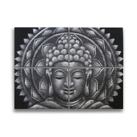 Juego de 4 mandalas de Buda gris con detalle de brocado 30x40 cm