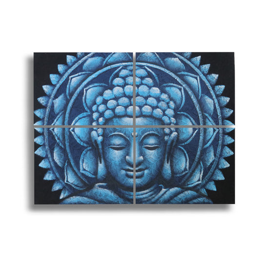 Set of 4 Blue Buddha Mandala Brocade Detail 30x40cm