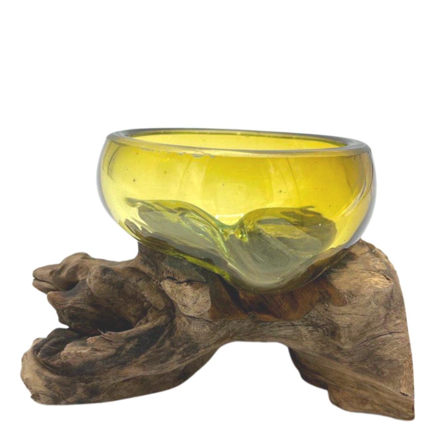 Molton Glass Mini Amber Bowl sobre madera