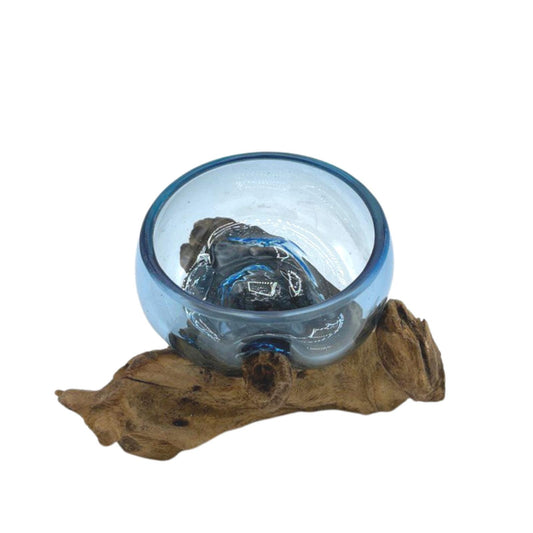 Molton Glass Mini Blue Bowl on Wood