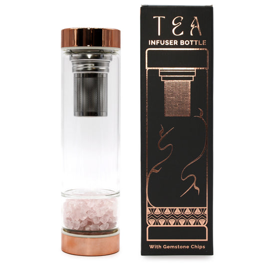 Botella Infusor de Té de Cristal - Oro Rosa - Cuarzo Rosa