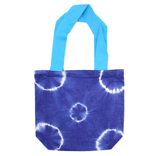 Bolsa de Algodón Natural Tye-Dye (8oz) - 38x42x12cm - Anillas Azules - Asa Azul