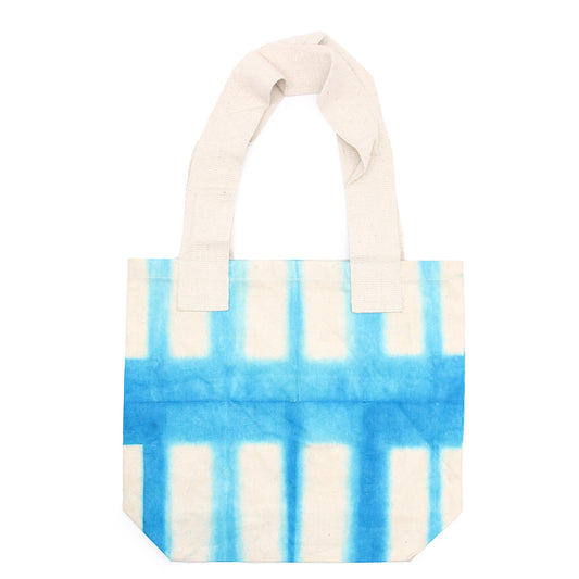 Bolsa de Algodón Natural Tye-Dye (8oz) - 38x42x12cm - Bloques Azul Cielo - Mango Natural