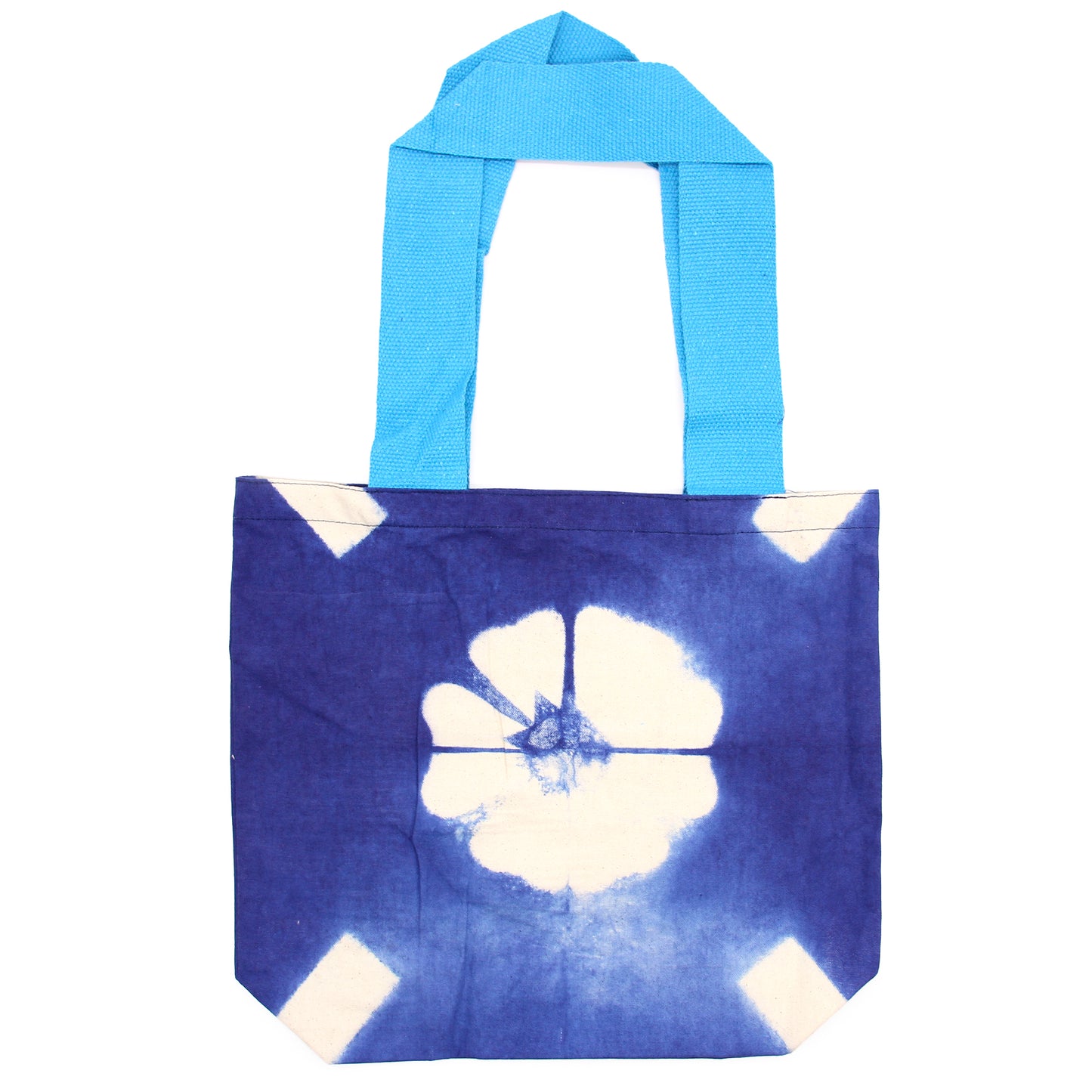 Bolsa de Algodón Natural Tye-Dye (8oz) - 38x42x12cm - Flor Azul - Asa Azul