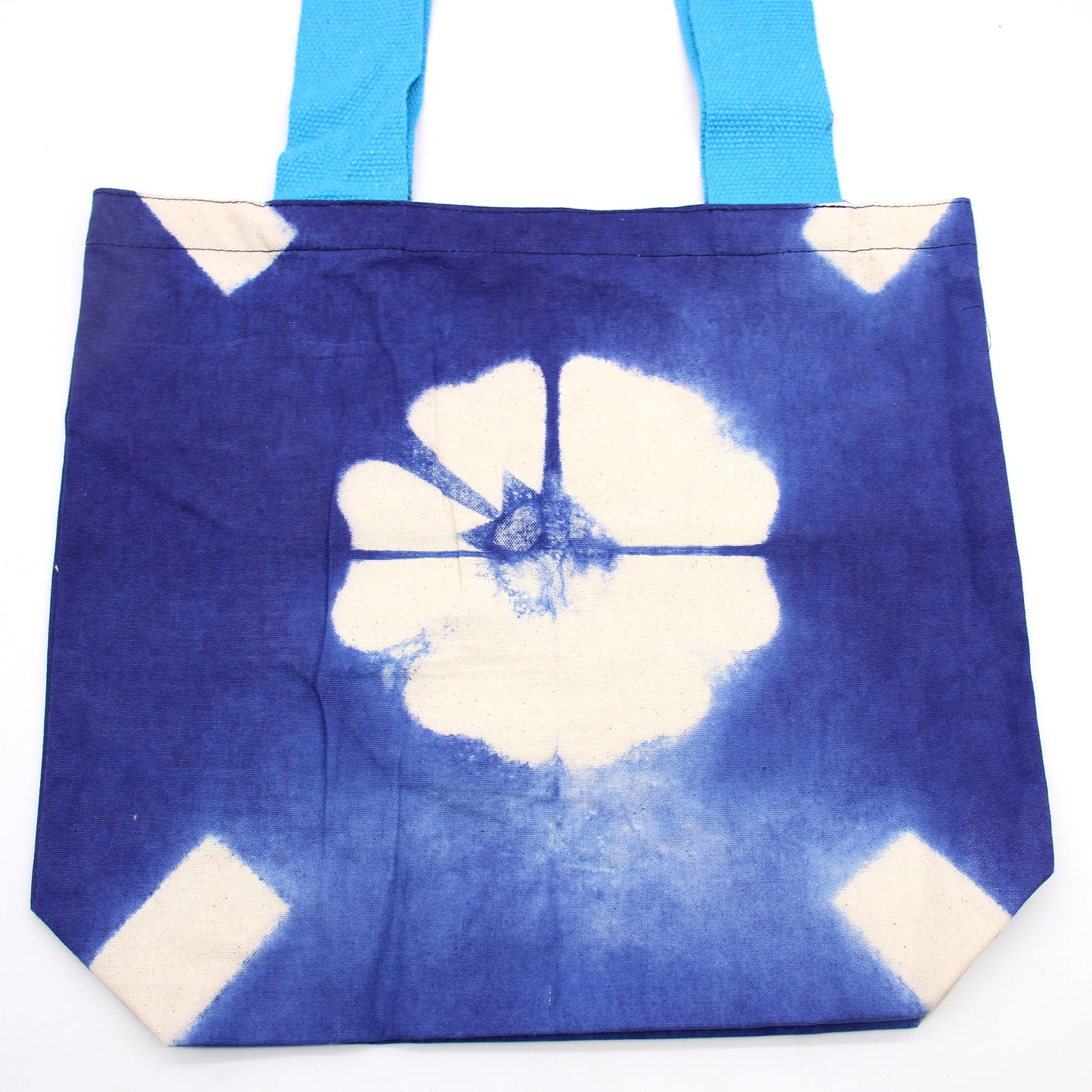 Bolsa de Algodón Natural Tye-Dye (8oz) - 38x42x12cm - Flor Azul - Asa Azul