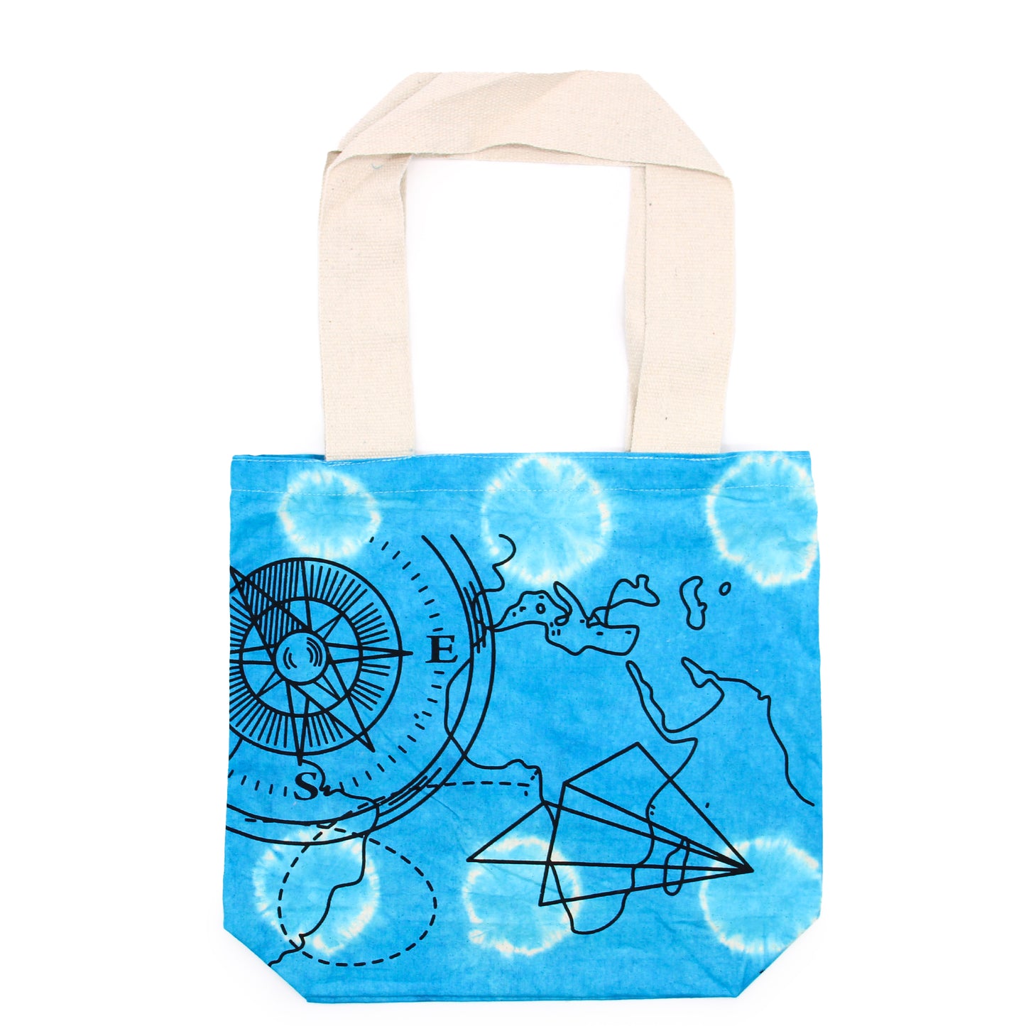 Bolsa de Algodón Tye-Dye (6oz) - 38x42x12cm - Brújula - Azul - Mango Natural