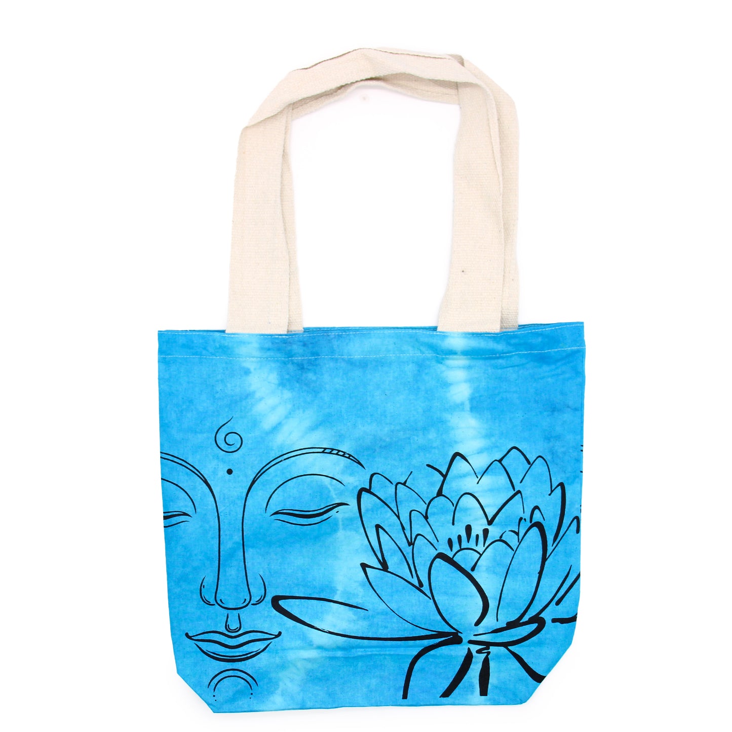 Bolsa de Algodón Tye-Dye (6oz) - 38x42x12cm - Buda de Loto - Azul - Mango Natural