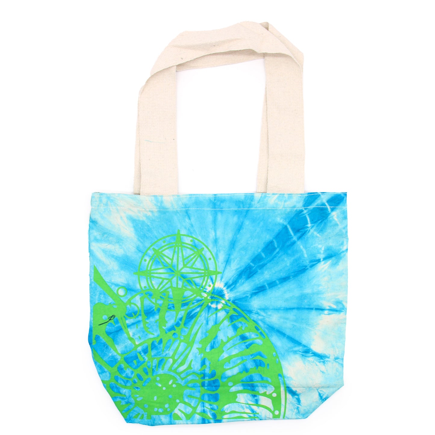 Bolsa de algodón Tye-Dye (6oz) - 38x42x12cm - Concha de mar - Azul/Verde - Mango verde