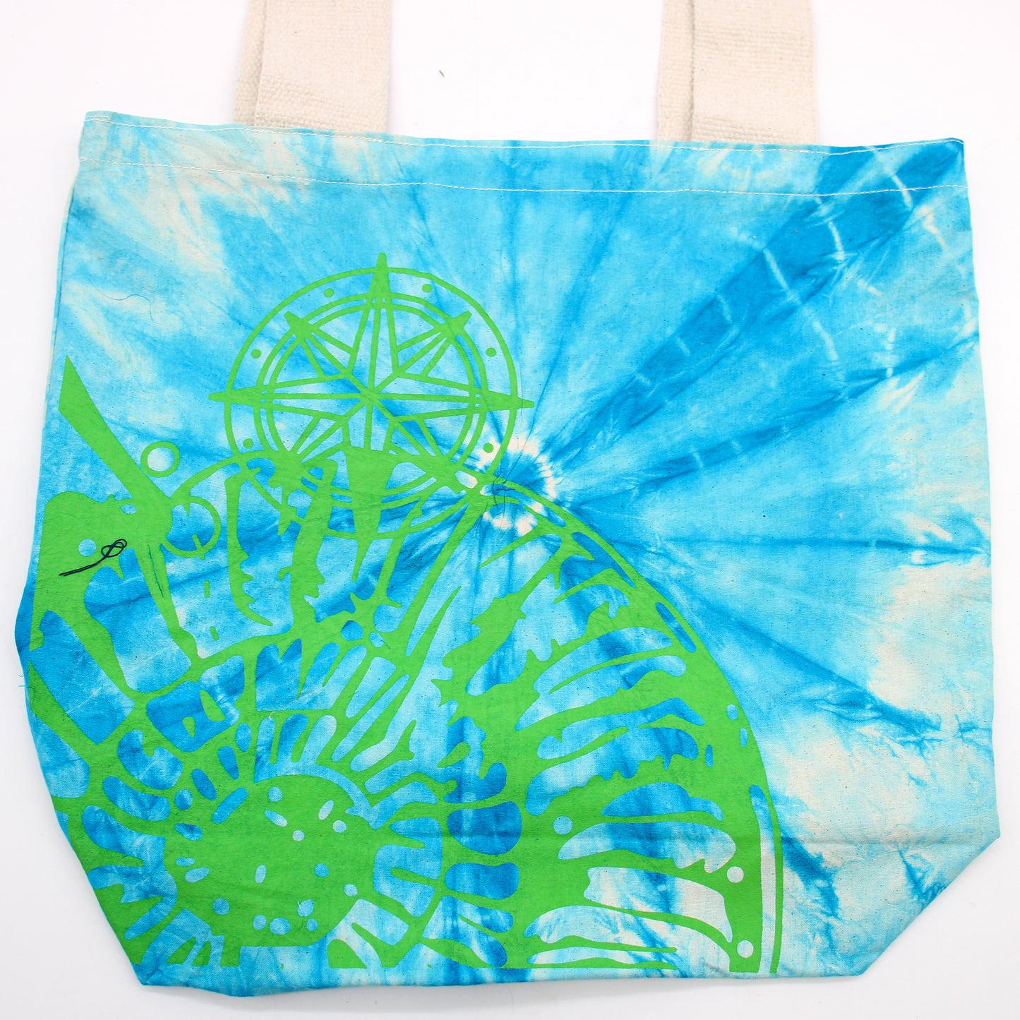 Bolsa de algodón Tye-Dye (6oz) - 38x42x12cm - Concha de mar - Azul/Verde - Mango verde